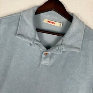 Birdwell‎ Beach Britches Terry Cloth Polo Shirt Mens L Sky Blue Short Sleeve